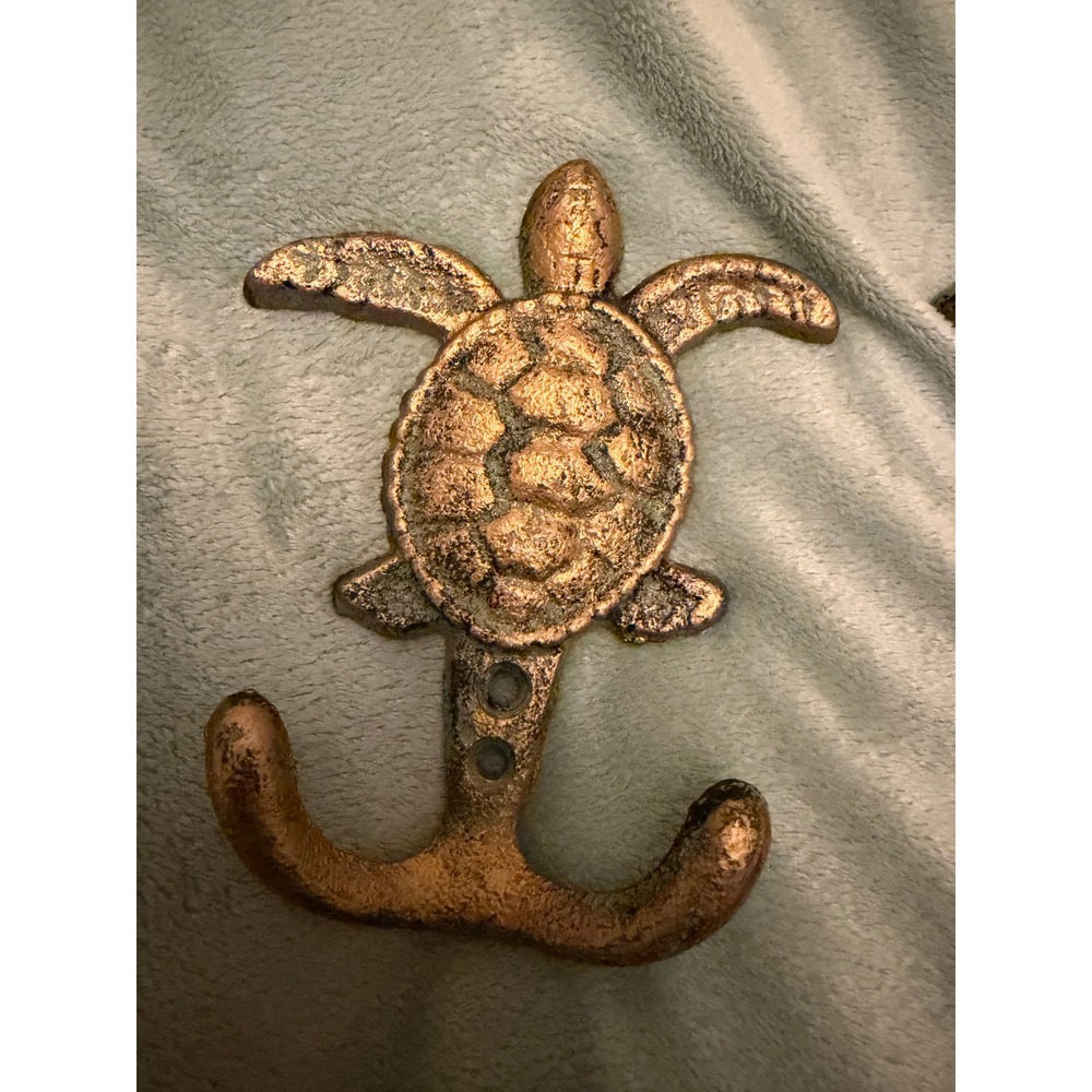 Cast Iron Sea Turtle Wall Hooks Set of 3 Weathered Bronze Nautical Beach Decor - Picture 2 of 8